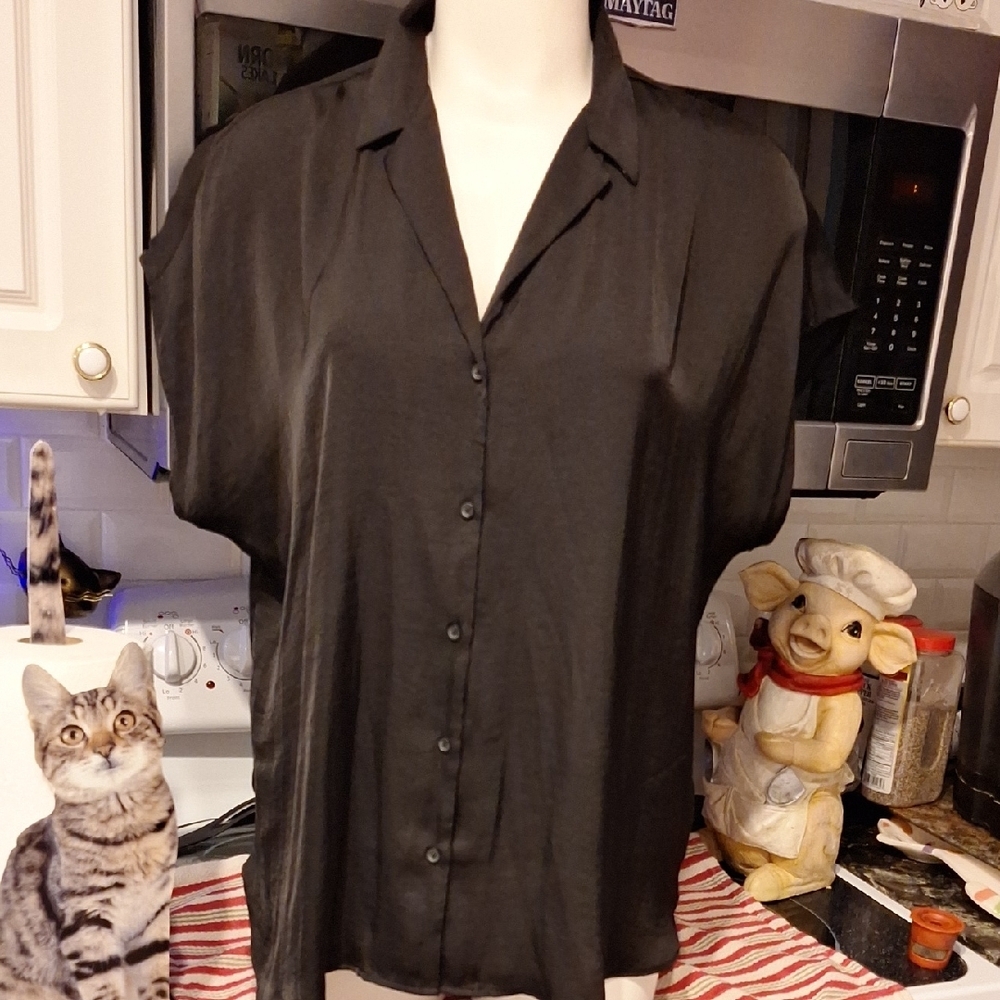 f Nine West Black Button-Down Shirt Size XXL